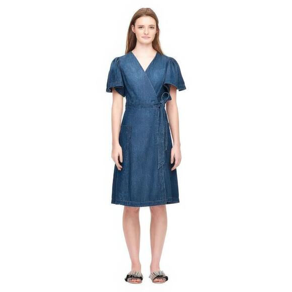 Rebecca Taylor Denim Wrap Midi Dress Puff Sleeve size XS - Picture 1 of 11